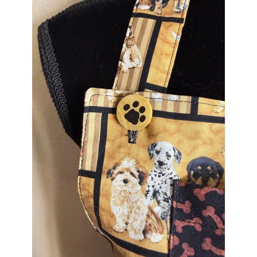 Handmade Unisex OS Apron Tan Brown Dog Breed Puppy Print Bone Pattern Pocket‎